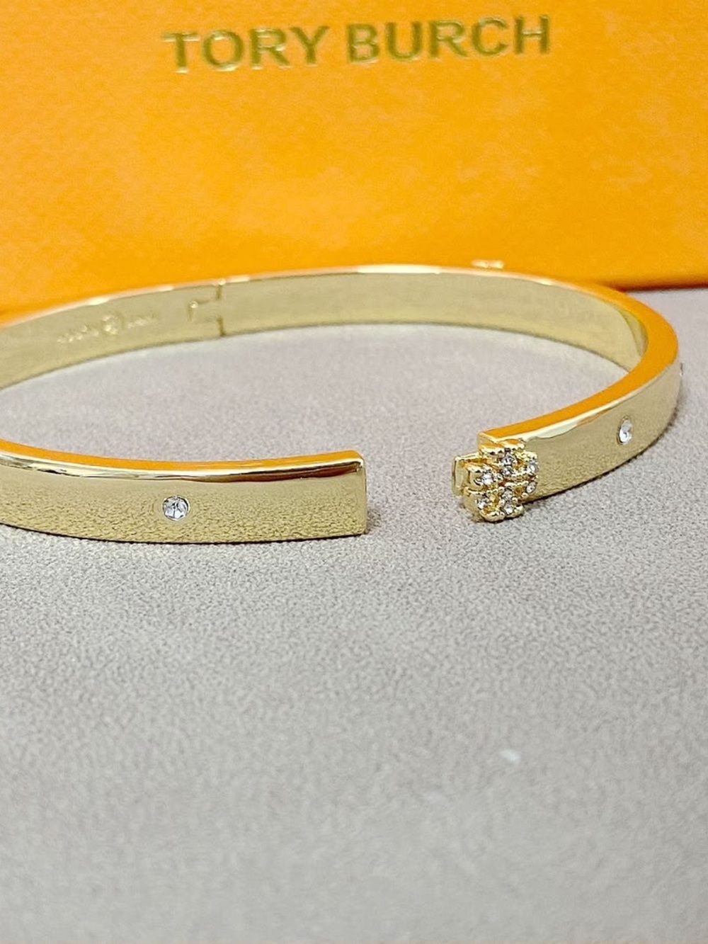 Tory Burch Gold Crystal-Stud Hinged Bangle Bracelet - Picture 3 of 3